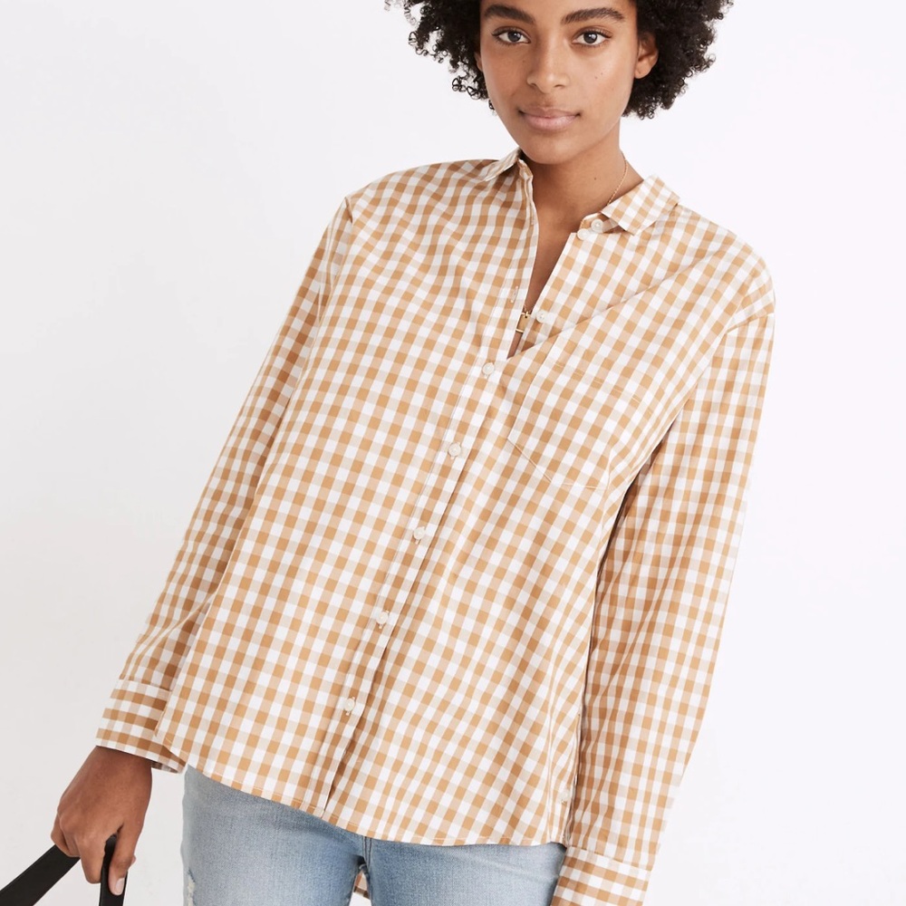 Madewell Side-Button Oversized Ex-Boyfriend Shirt in Gingham Check XXS